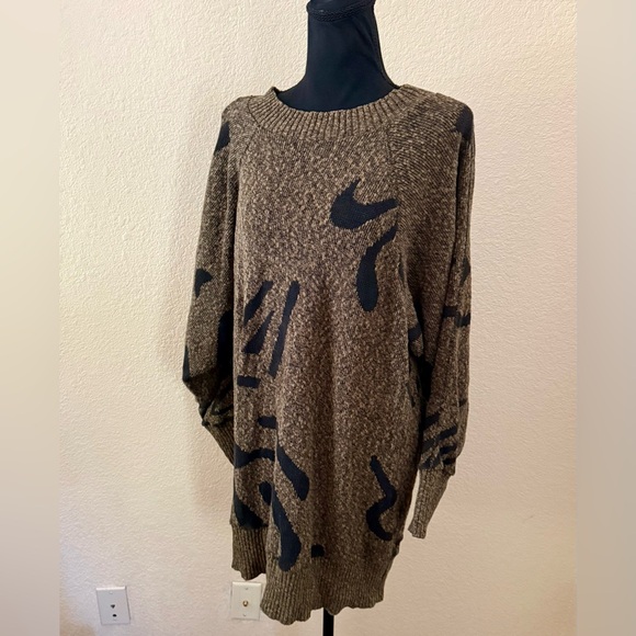 Vintage 80s or 90s Joan Geddes Brown & Black Sweater Dress One Size - Picture 7 of 14